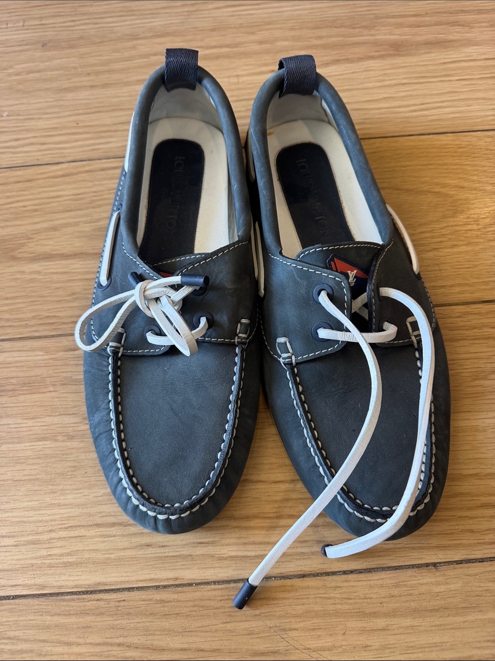 Louis Vuitton Men's Black Boat Shoes with White Laces